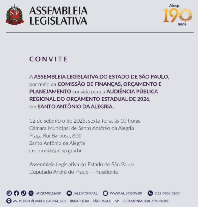 CONVITE - AUDIÊNCIA PÚBLICA REGIONAL DO ORÇAMENTO ESTADUAL 2026
